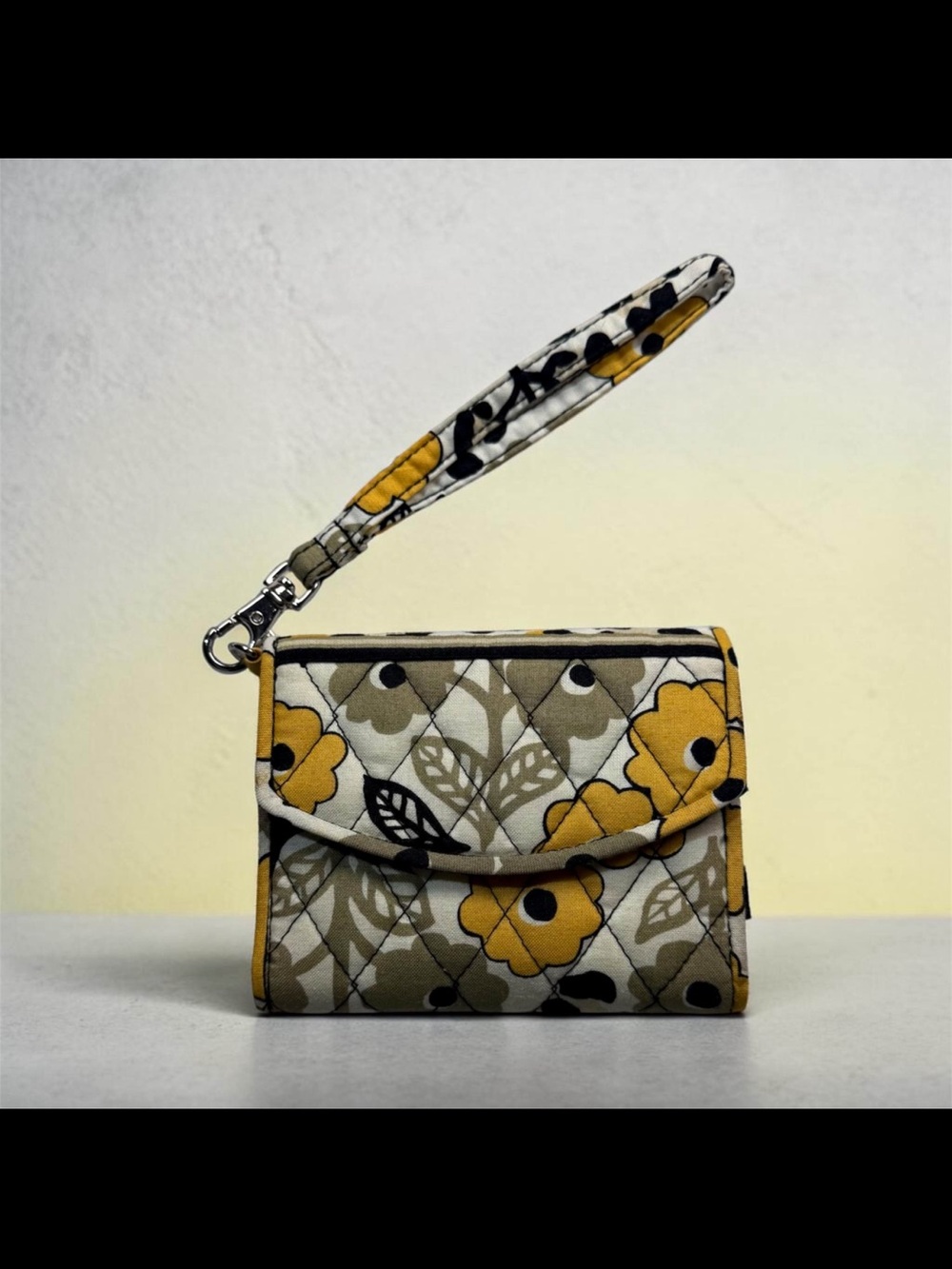Vera Bradley Yellow & Olive Floral Quilted Wristlet